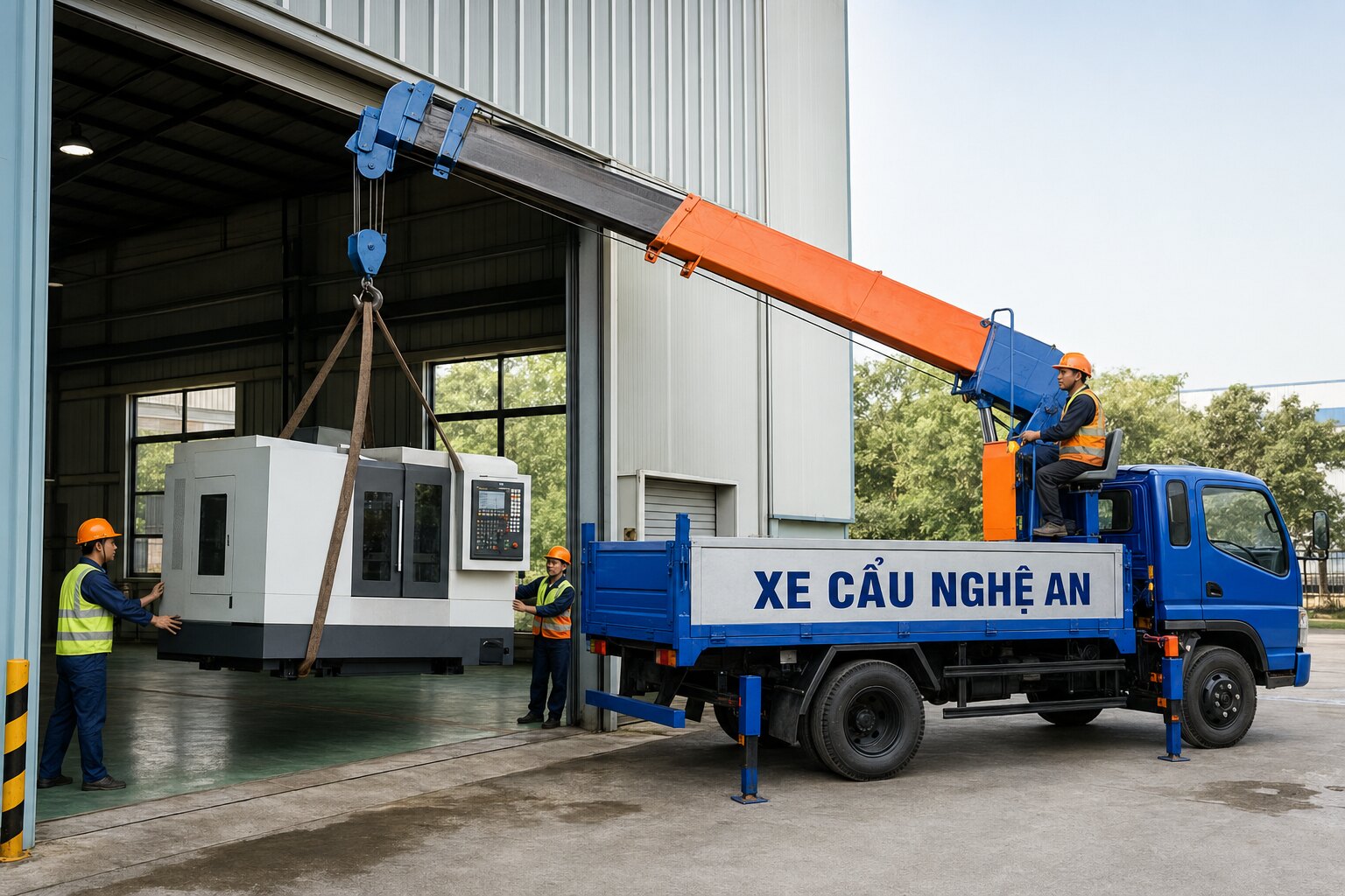 Xe Cẩu Nghệ An cẩu máy CNC tại nhà xưởng tại Hưng Nguyên