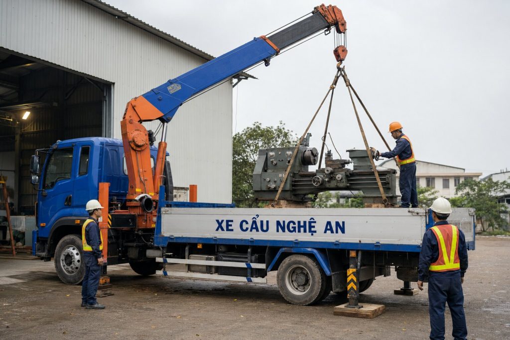 Xe cẩu thực hiện công việc - Cẩu Máy CNC