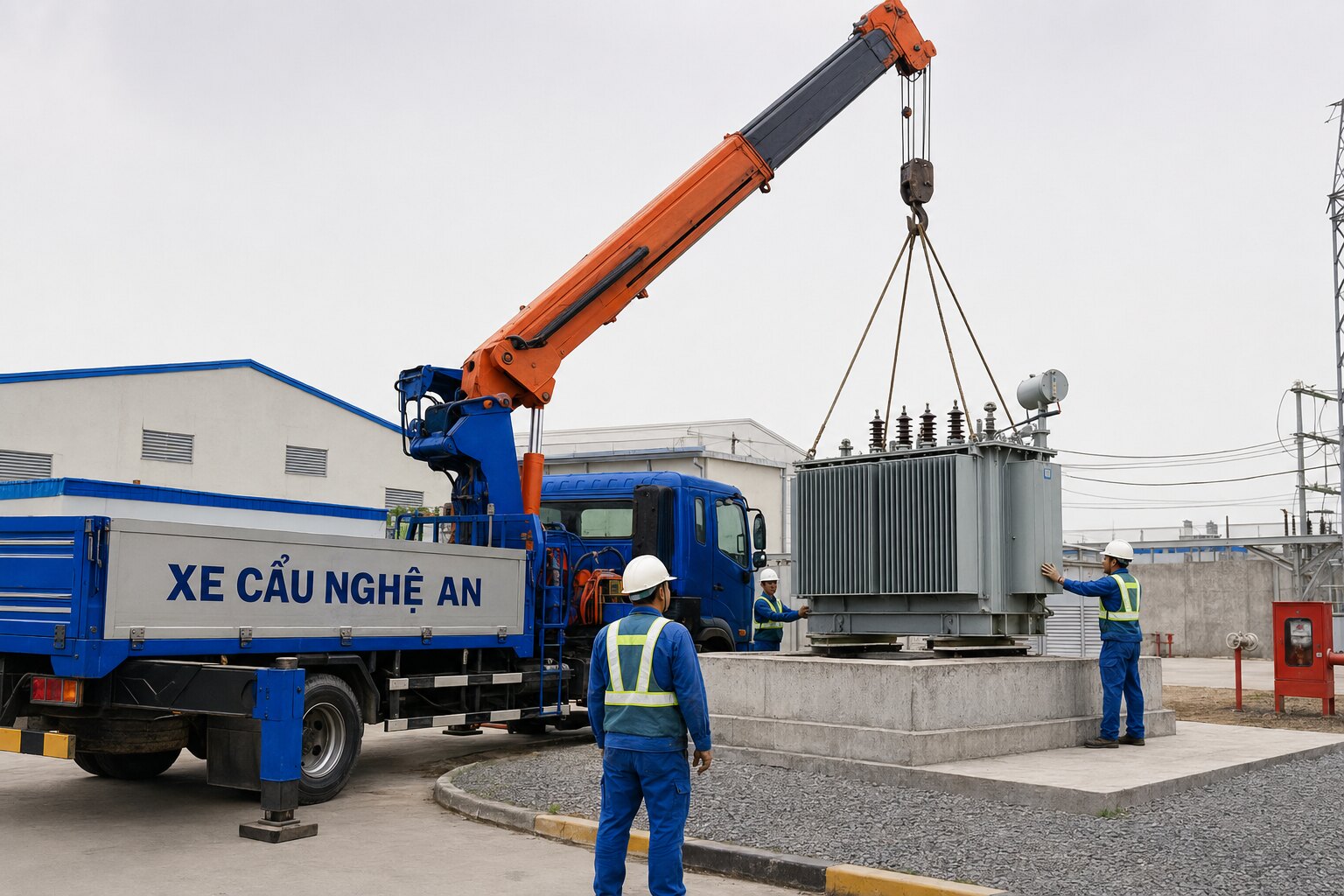 Xe Cẩu Nghệ An lắp đặt máy biến áp tại Yên Thành